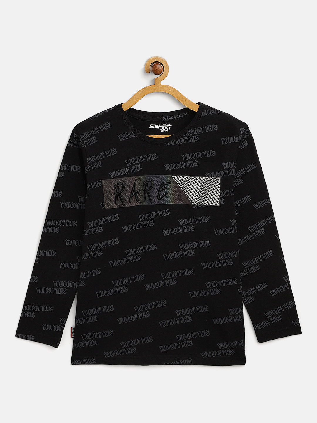 

Gini and Jony Boys Black & Charcoal Grey Typography Printed Applique Cotton T-shirt