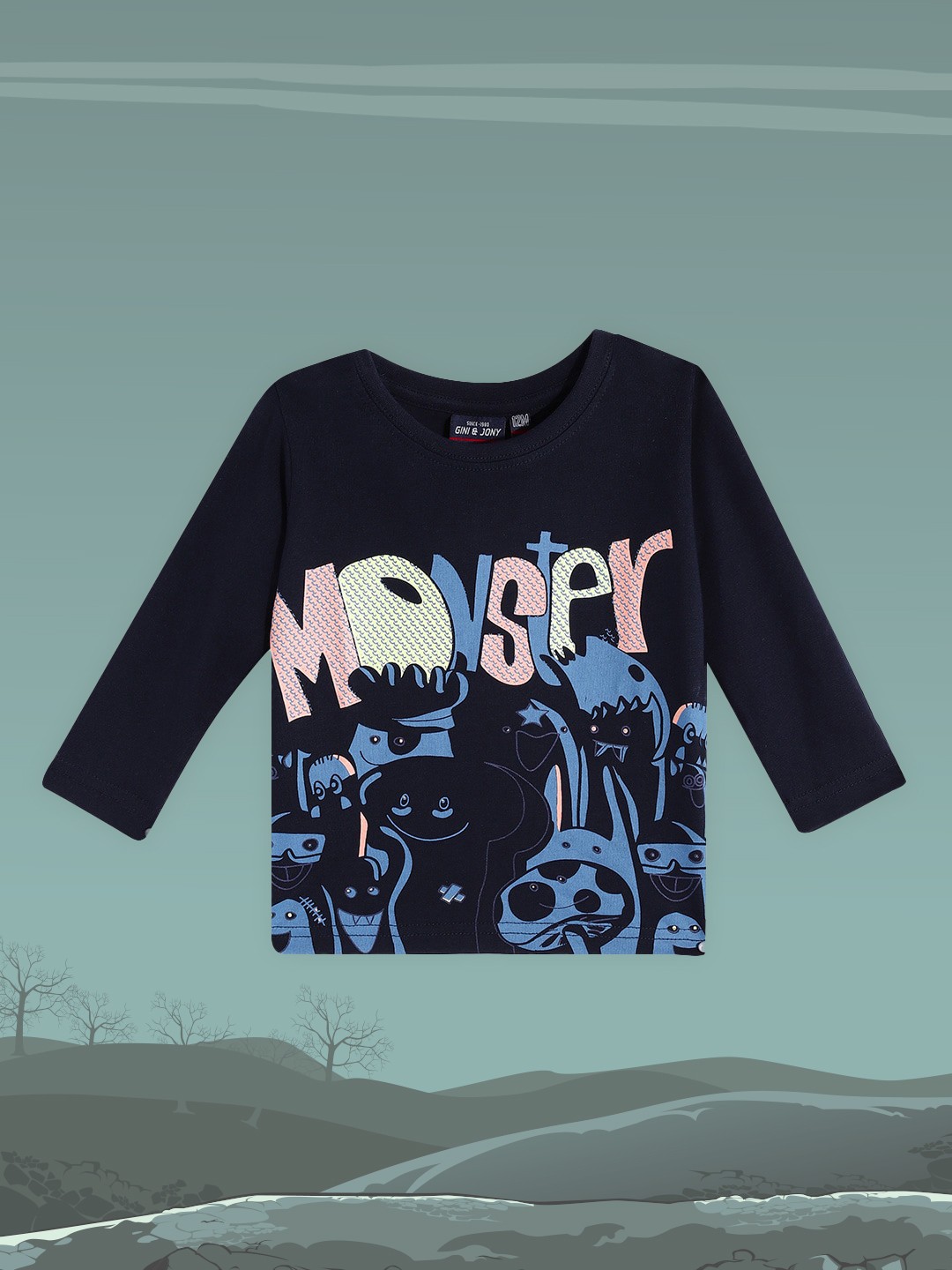 

Gini and Jony Boys Blue & Yellow Pure Cotton Graphic Printed T-shirt