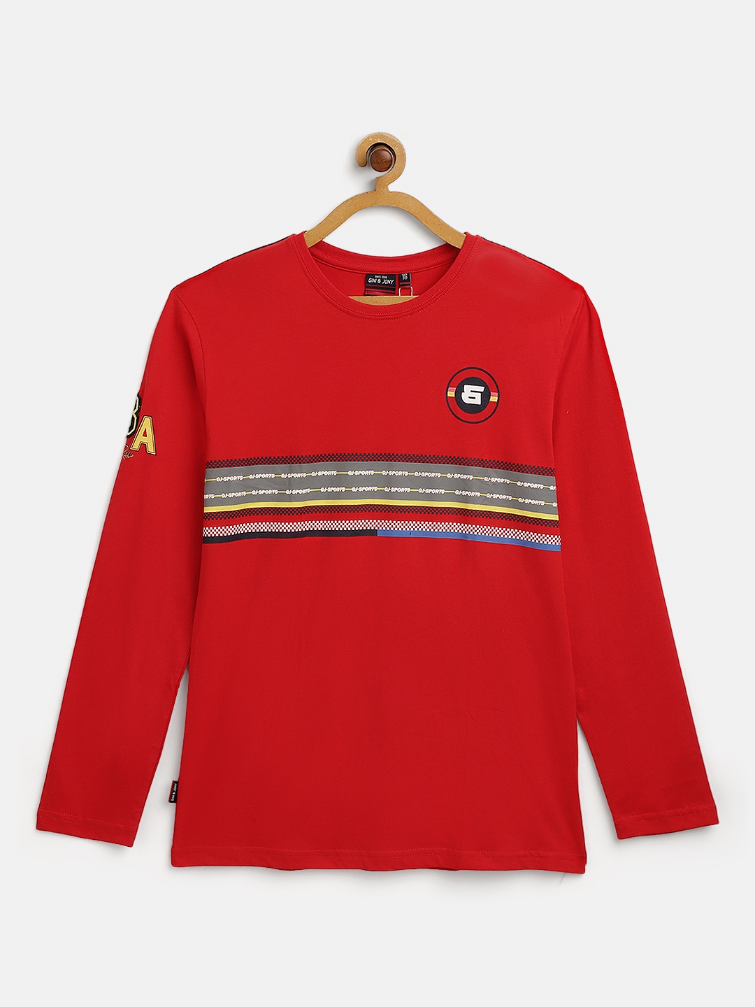 

Gini and Jony Boys Red & Grey Striped Cotton T-shirt