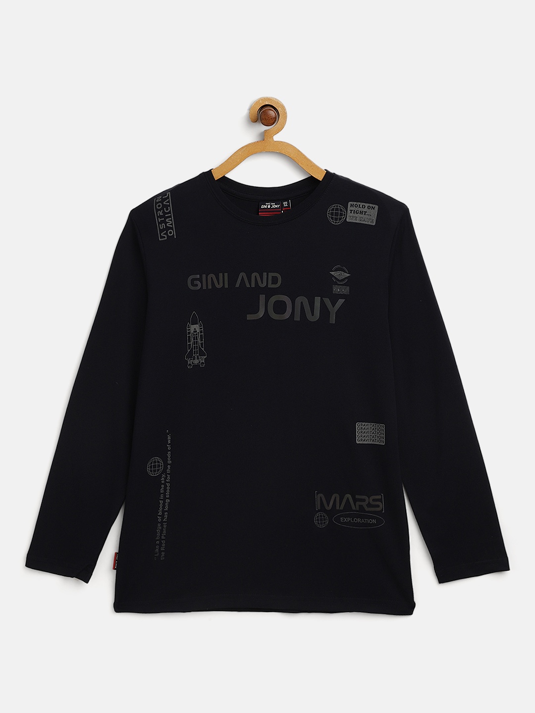 

Gini and Jony Boys Navy Blue & Charcoal Grey Typography Printed T-shirt