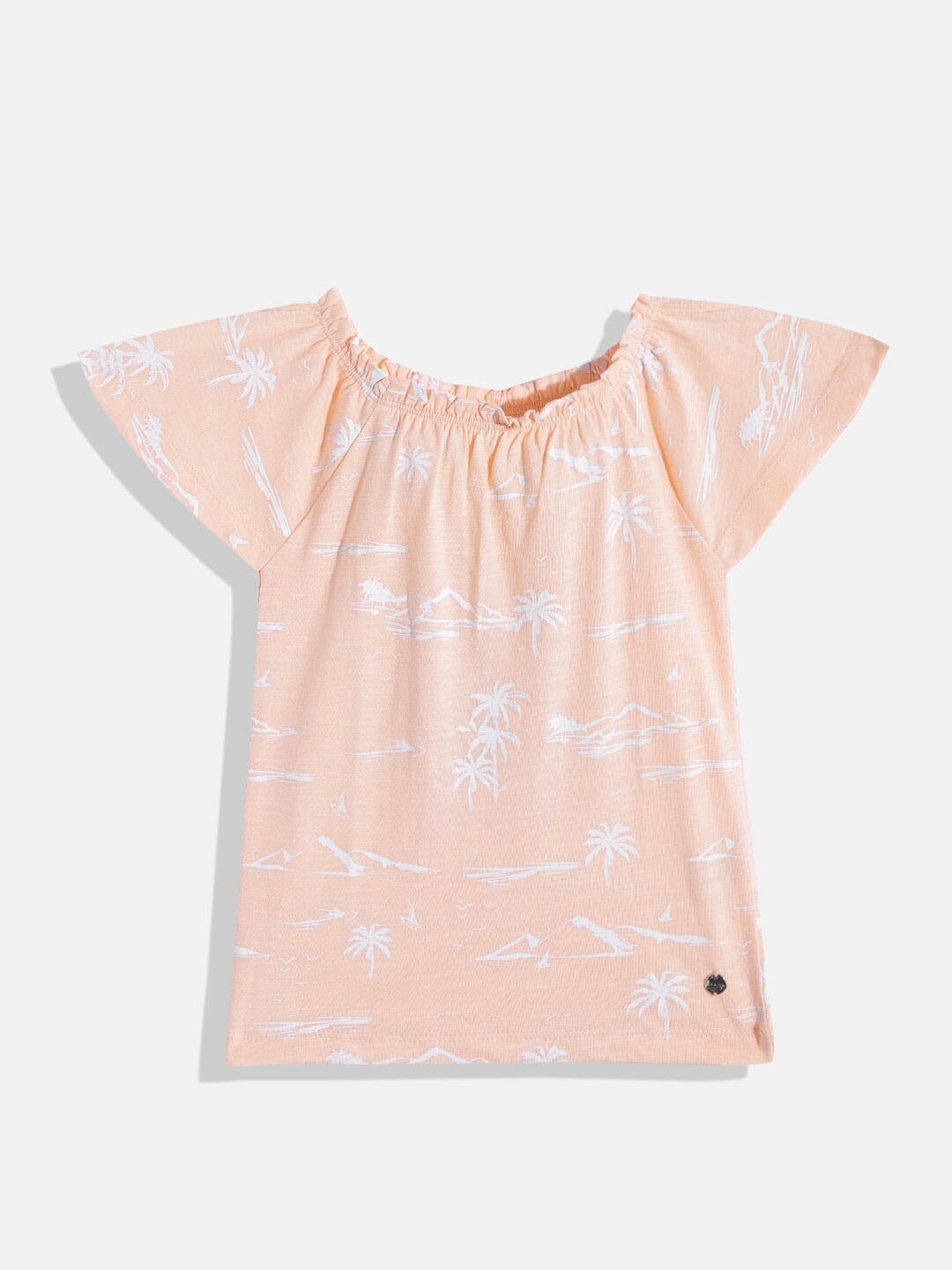 

Gini and Jony Girls Peach-Coloured & White Printed Pure Cotton Top