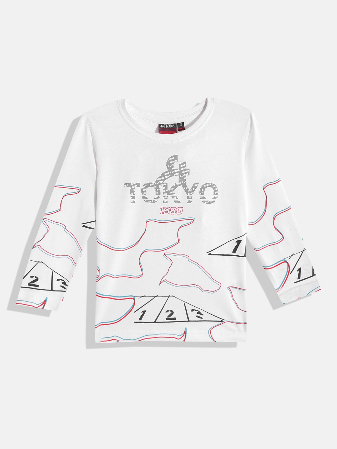 

Gini and Jony Boys White & Black Pure Cotton Abstract Print T-shirt