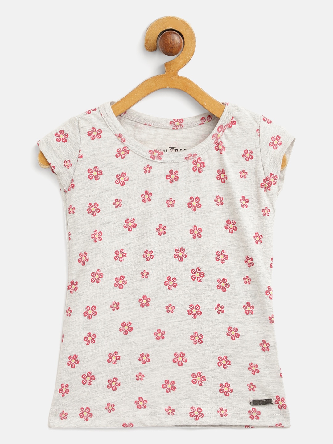 

Palm Tree Infant Girls Grey Melange & Red Floral Print Round Neck T-shirt