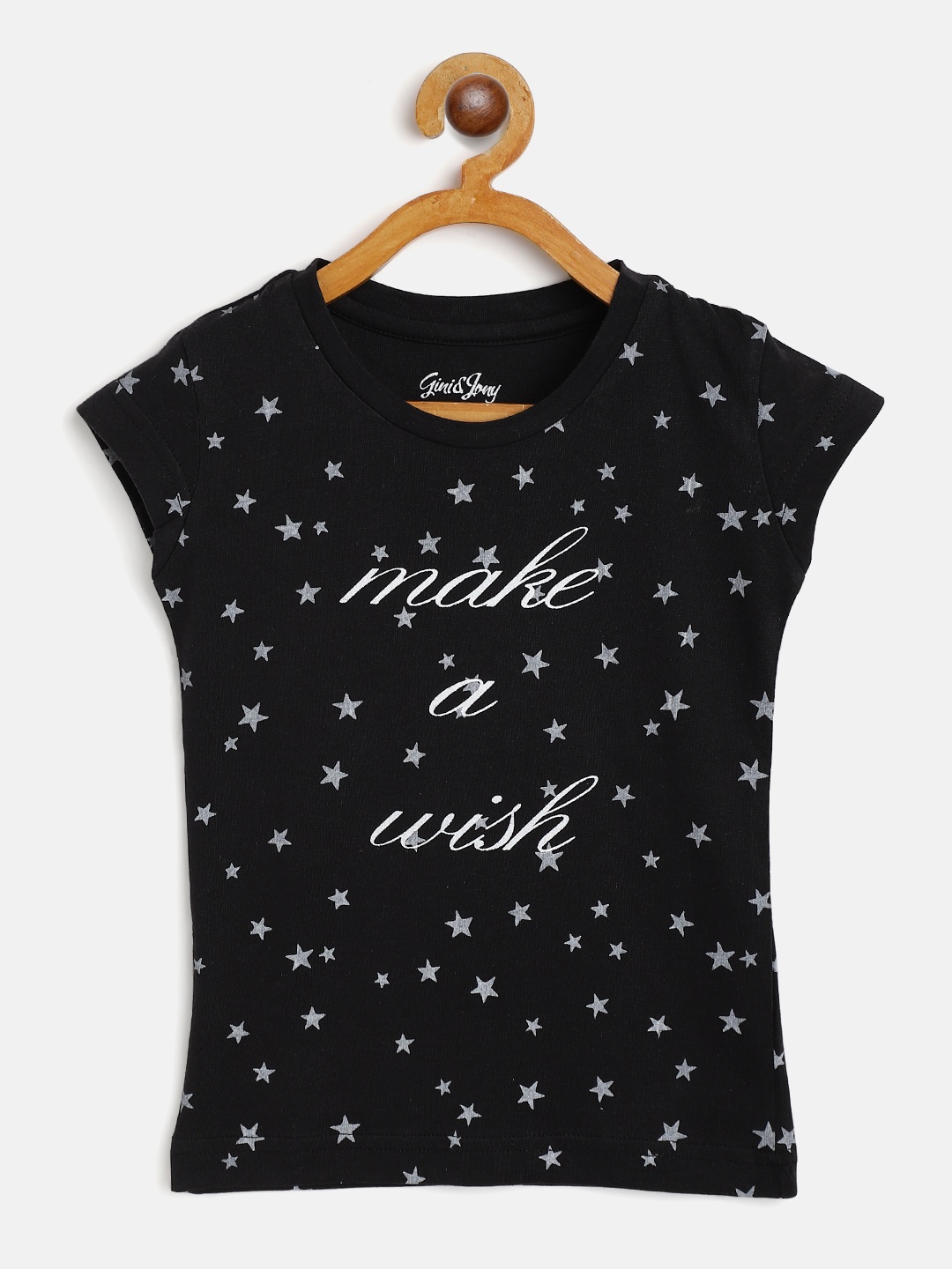 

Gini and Jony Girls Black & Grey Typography & Star Print Round Neck T-shirt