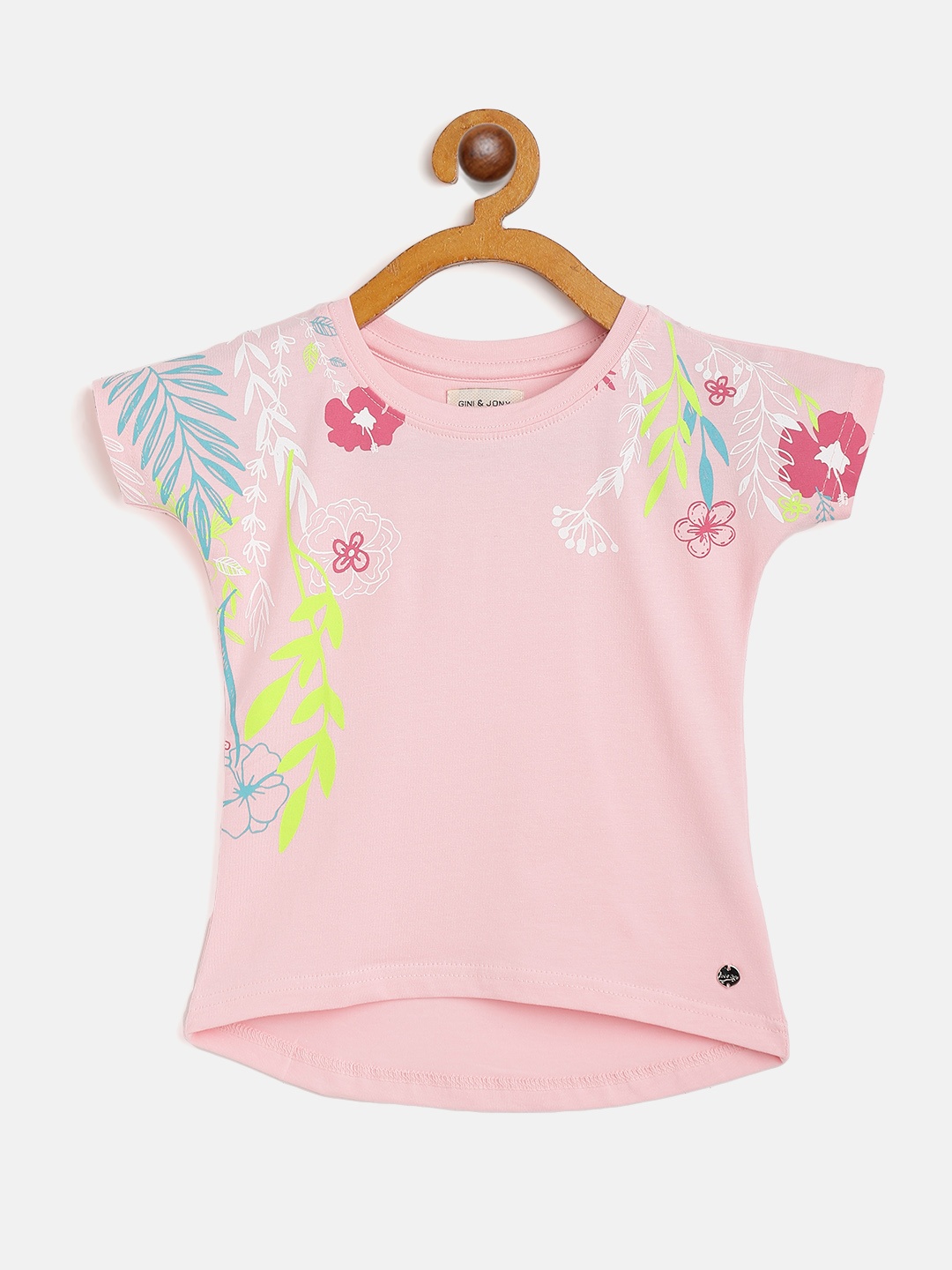 

Gini and Jony Girls Pink & White Floral Print Round Neck T-shirt