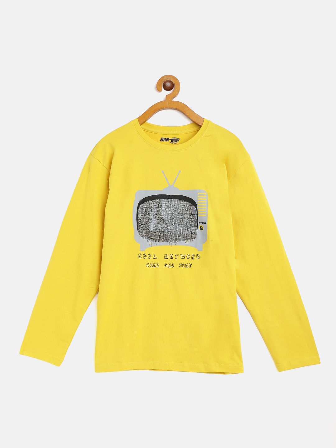 

Gini and Jony Boys Mustard Yellow & Grey Graphic Print Cotton T-shirt