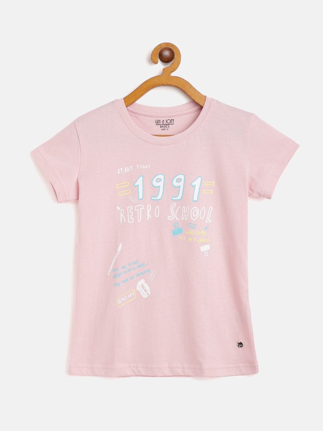 

Gini and Jony Girls Pink Blue Pure Cotton Typography Printed Pure Cotton T-shirt
