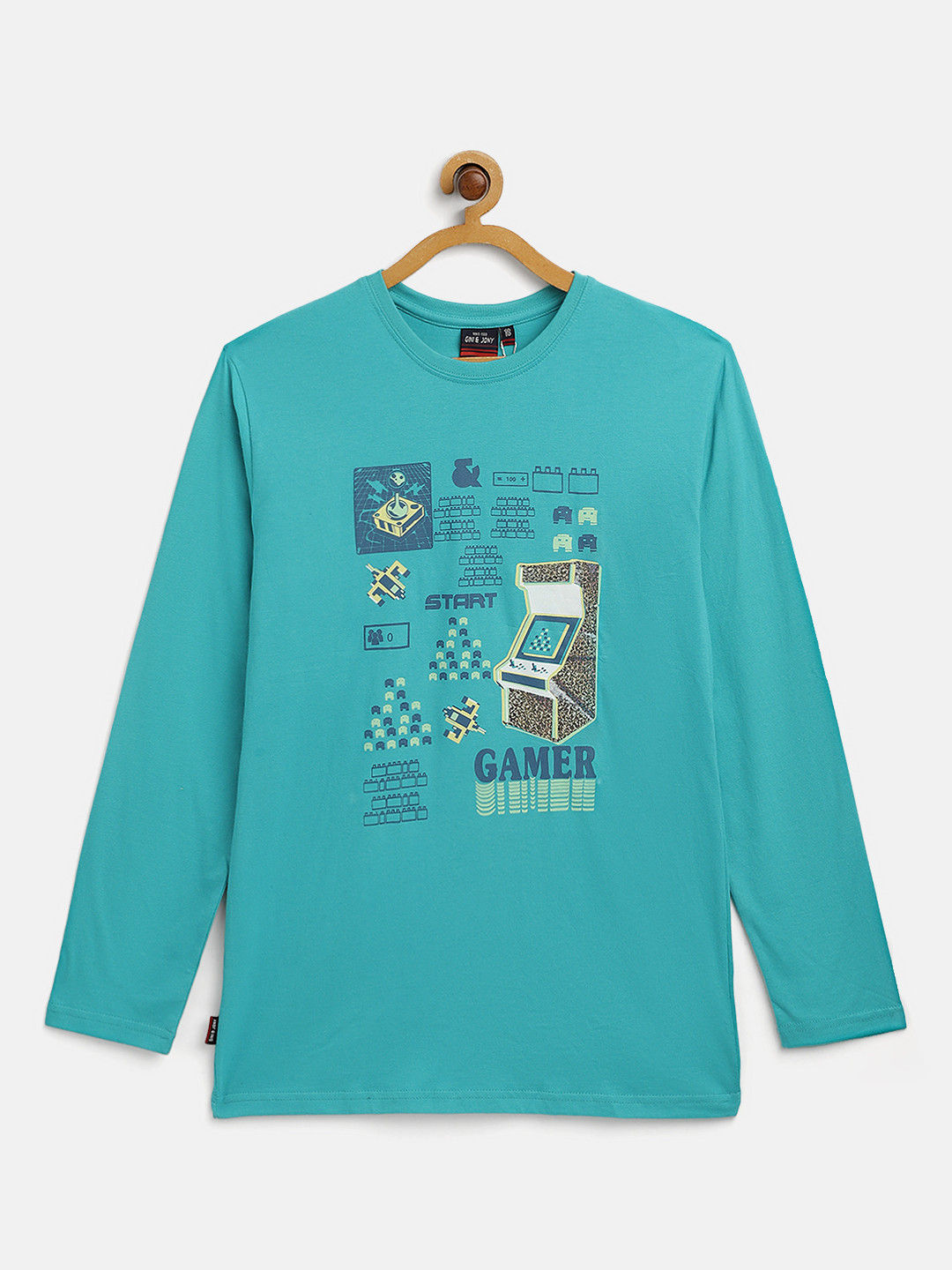 

Gini and Jony Boys Blue & Lime Green Graphic Print Cotton T-shirt