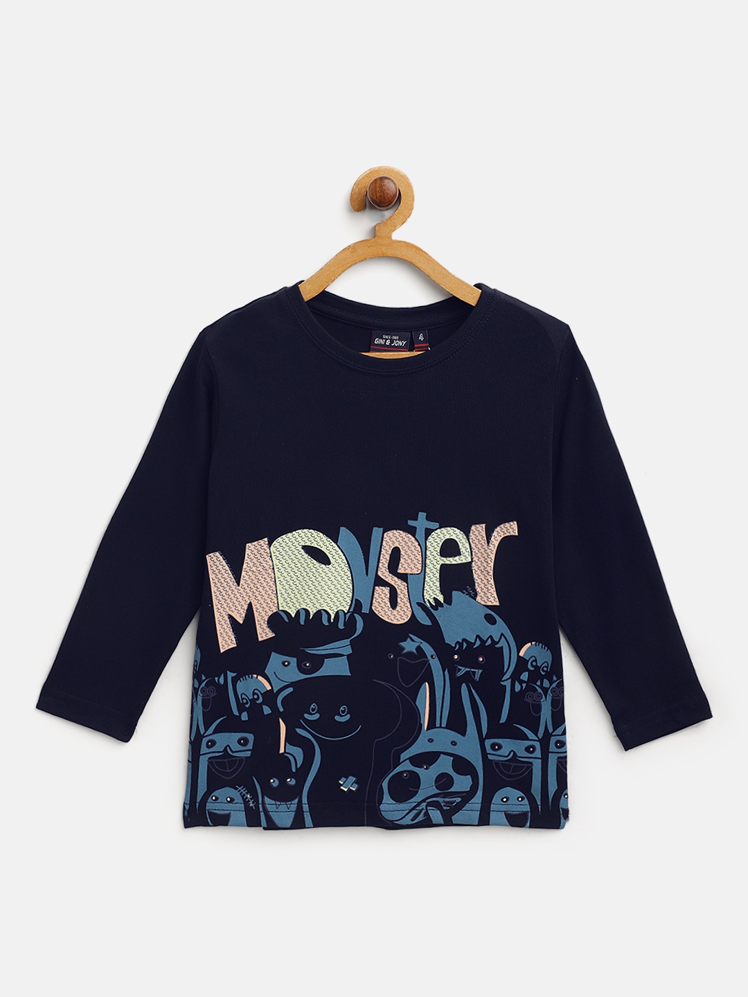 

Gini and Jony Boys Navy Blue Cotton Graphic Print T-shirt