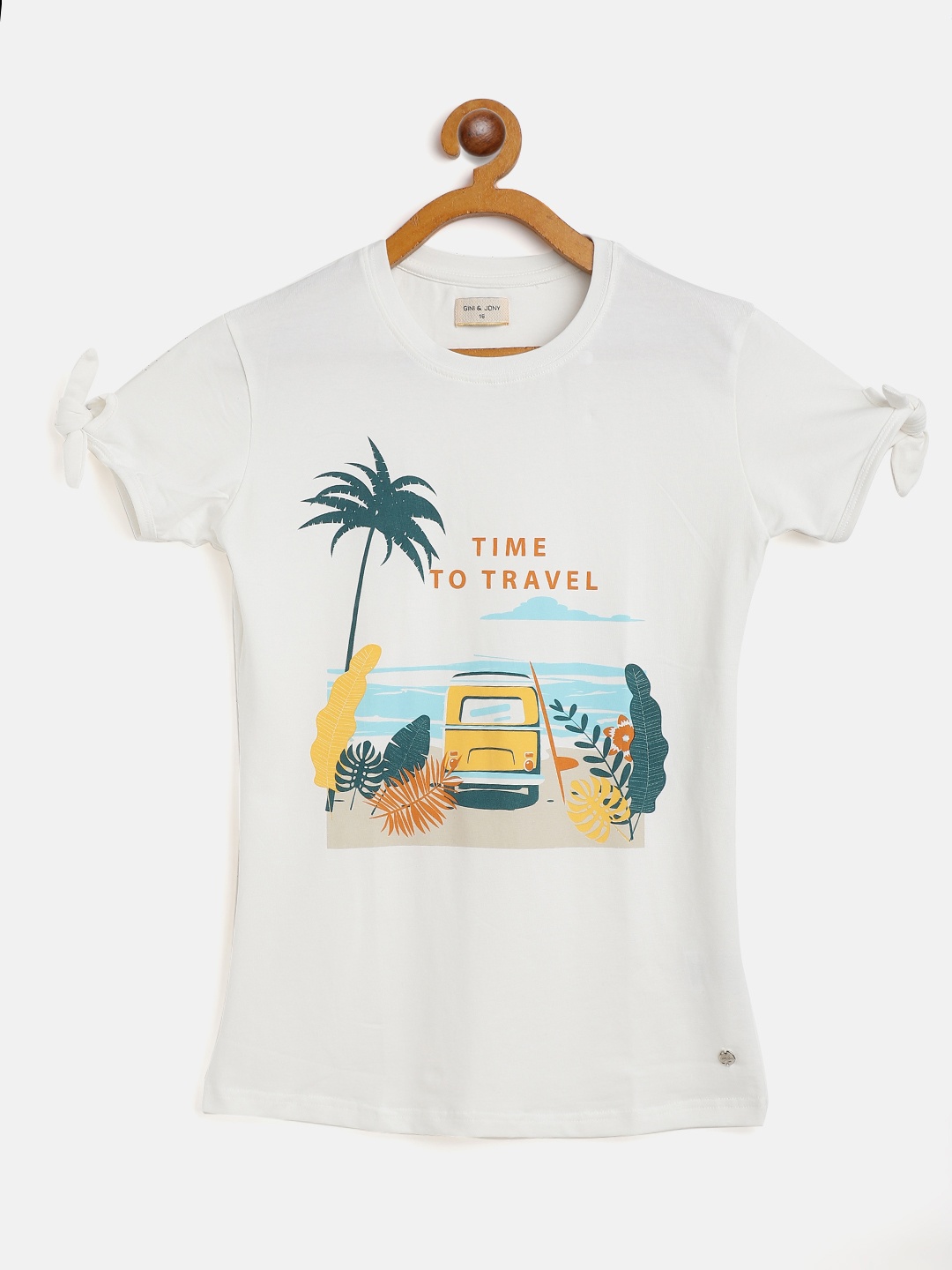 

Gini and Jony Girls White & Green Tropical Print Tie-Ups Detail Regular Top