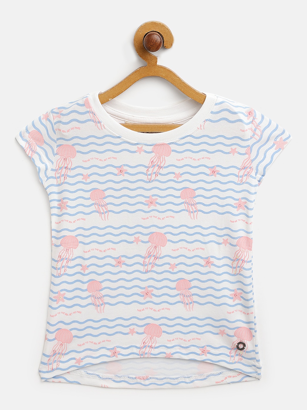 

Gini and Jony Girls White & Blue Jelly Fish Print Sequinned Top