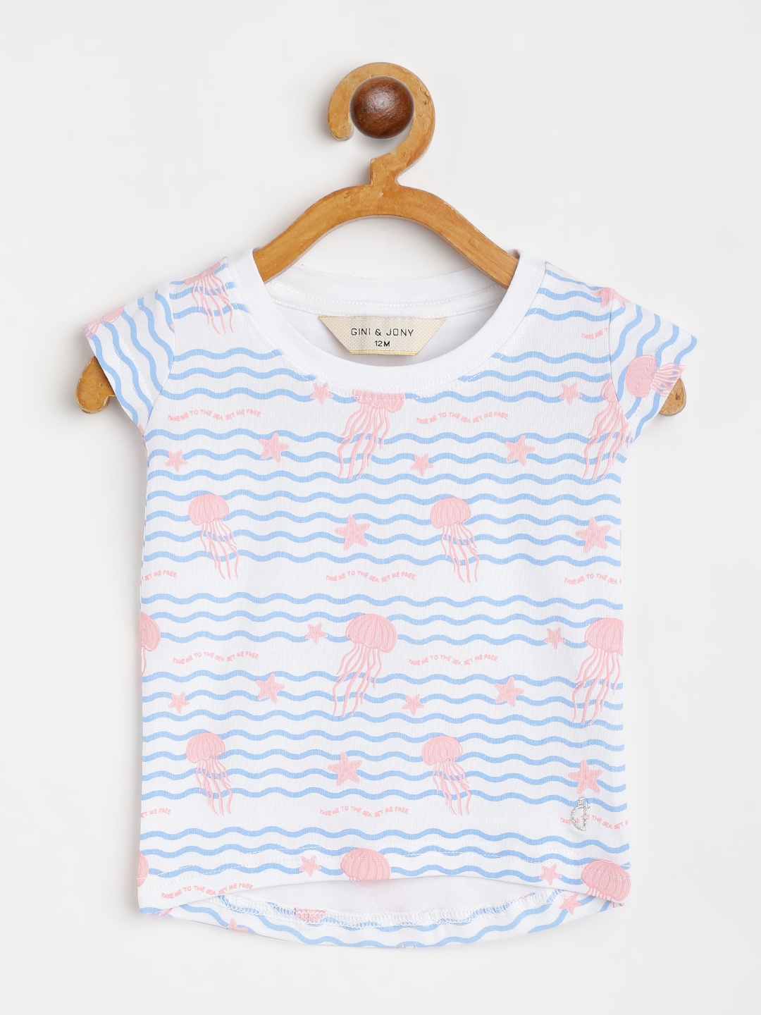 

Gini and Jony Infant Girls White & Blue Jelly Fish & Stars Print Round Neck T-shirt