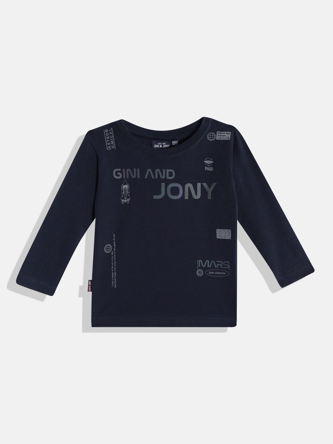 

Gini and Jony Boys Navy Blue & Black Brand Logo Print T-shirt