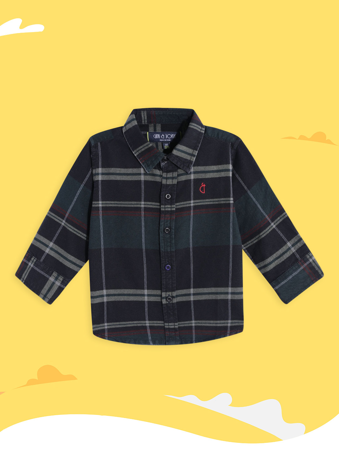 

Gini and Jony Infant Boys Green & Navy Blue Checked Cotton Casual Shirt