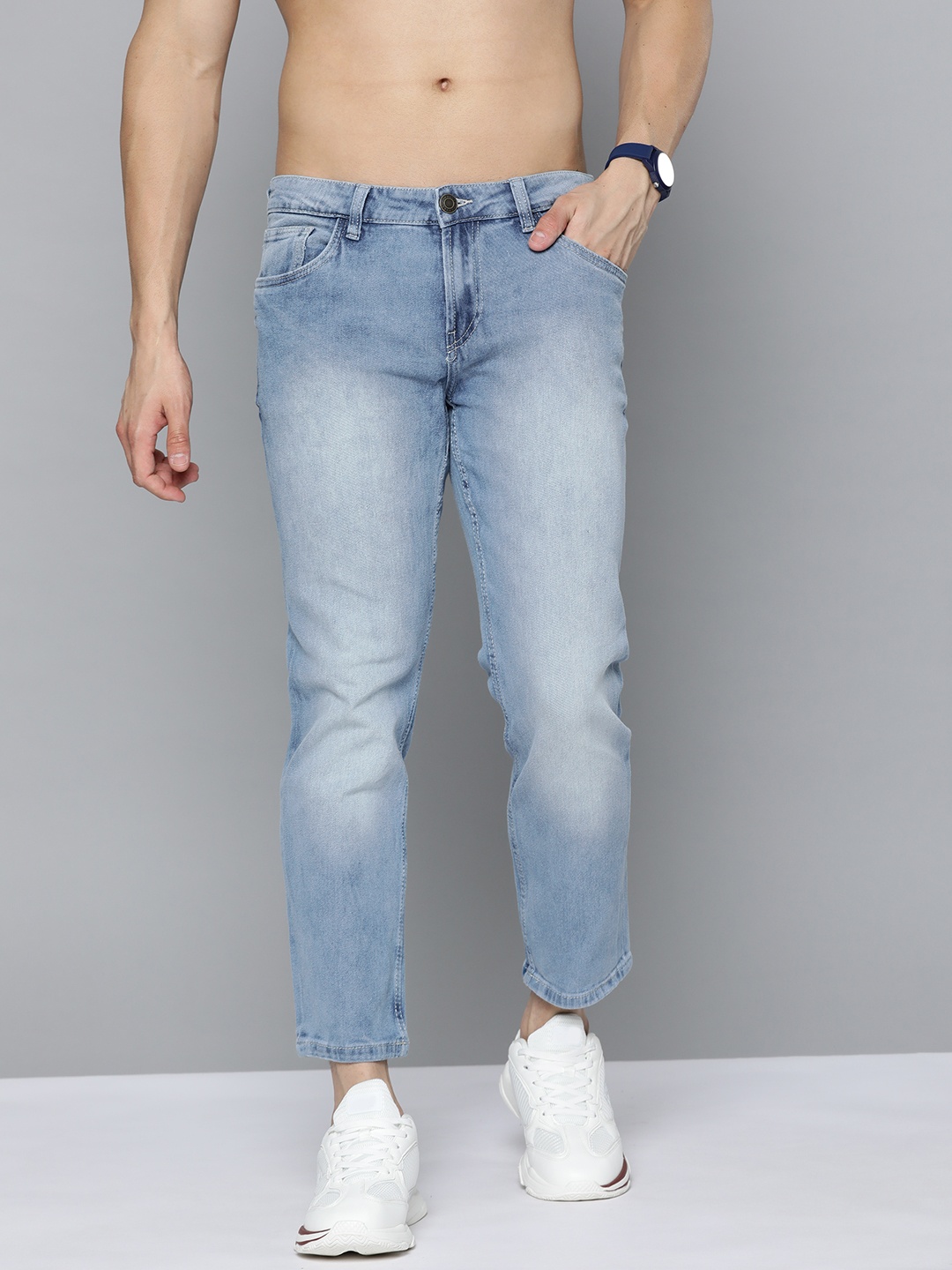 

Harvard Men Blue Cropped Tapered Fit Light Fade Stretchable Jeans