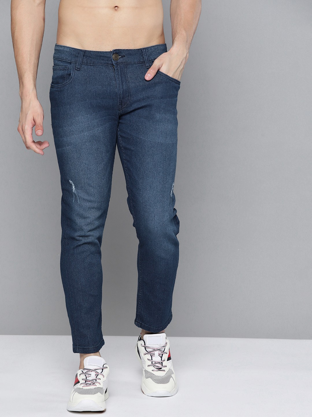 

Harvard Men Navy Blue Slim Fit Low Distressed Light Fade Stretchable Jeans
