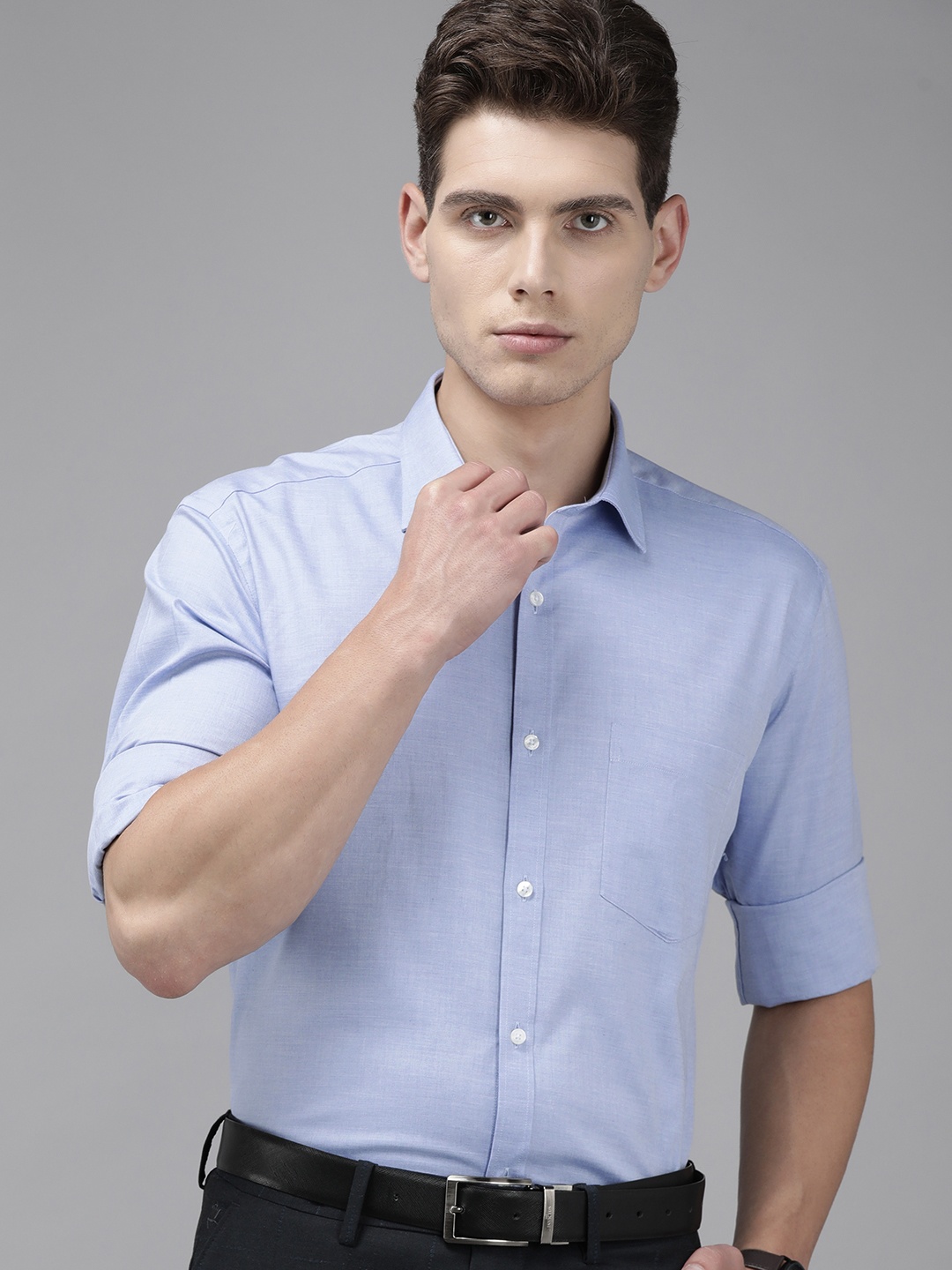 

Park Avenue Men Solid Blue Opaque Slim-Fit Pure Cotton Formal Shirt