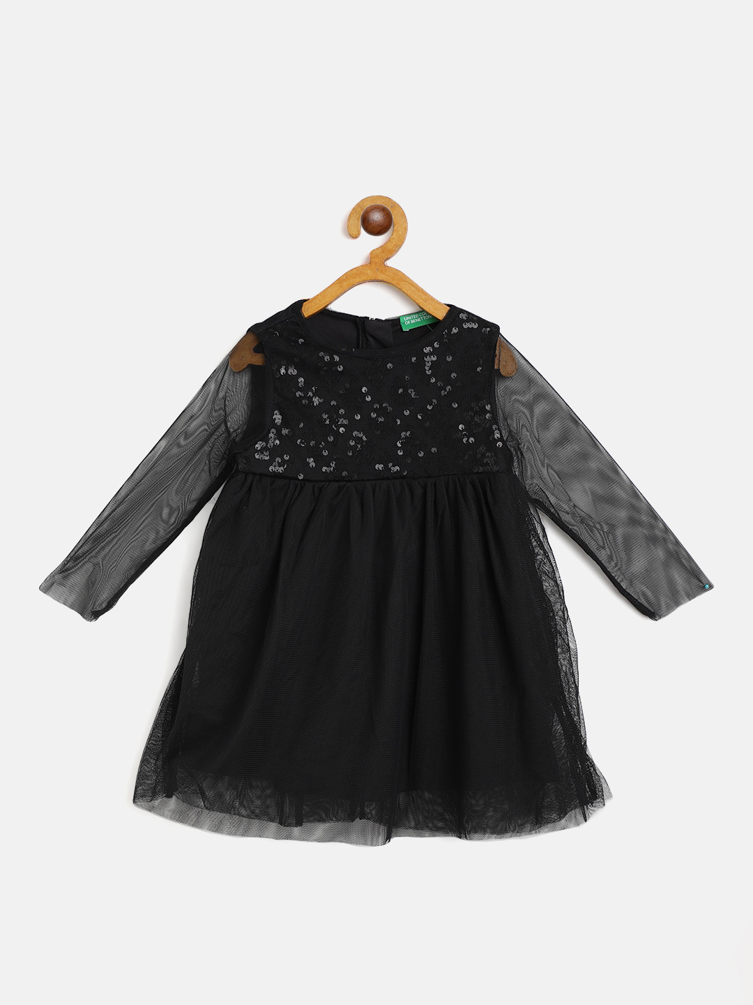 

United Colors of Benetton Girls Black Sequinned Net A-Line Dress