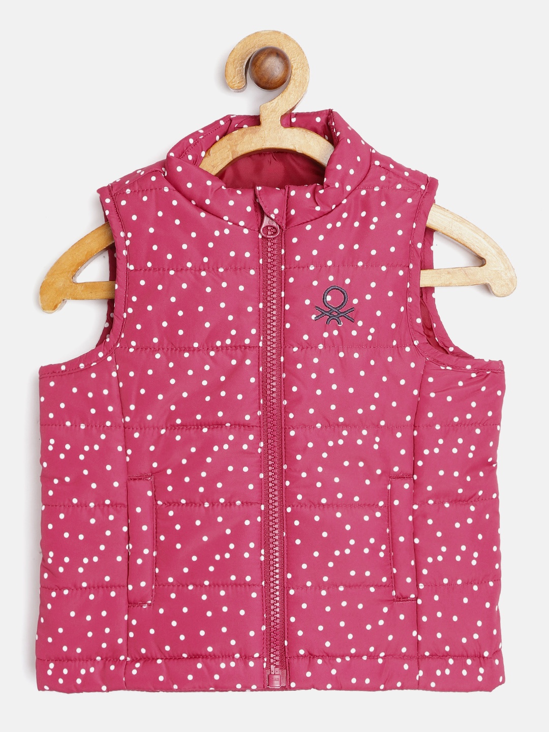 

United Colors of Benetton Girls Fuchsia & White Polka Dots Printed Padded Jacket
