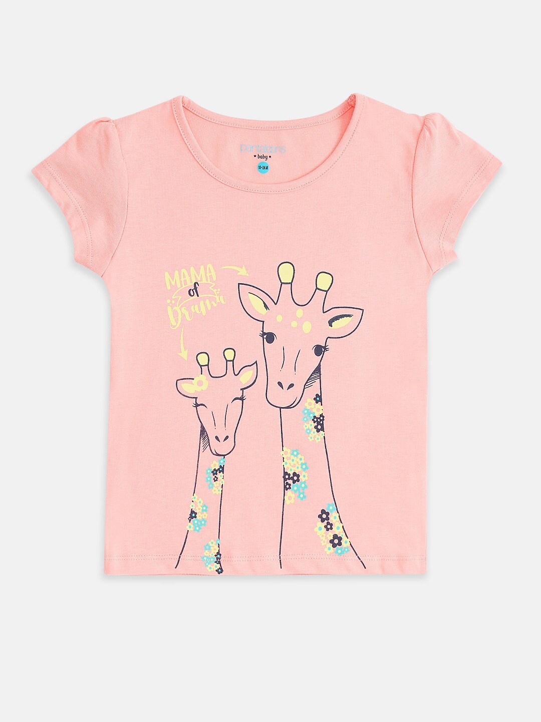 

Pantaloons Baby Girls Peach-Coloured & Yellow Printed Round Neck Regular Cotton T-shirt