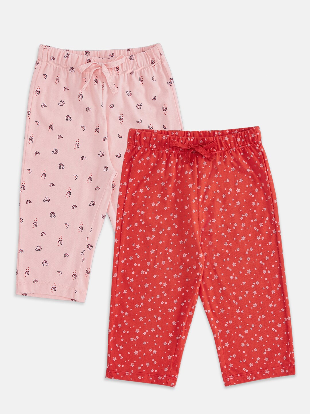 

Pantaloons Junior Girls Pack of 2 Red & Pink Printed Capris