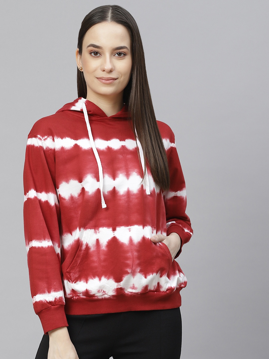 

plusS Women Red Printed Hooded Sweatshirt