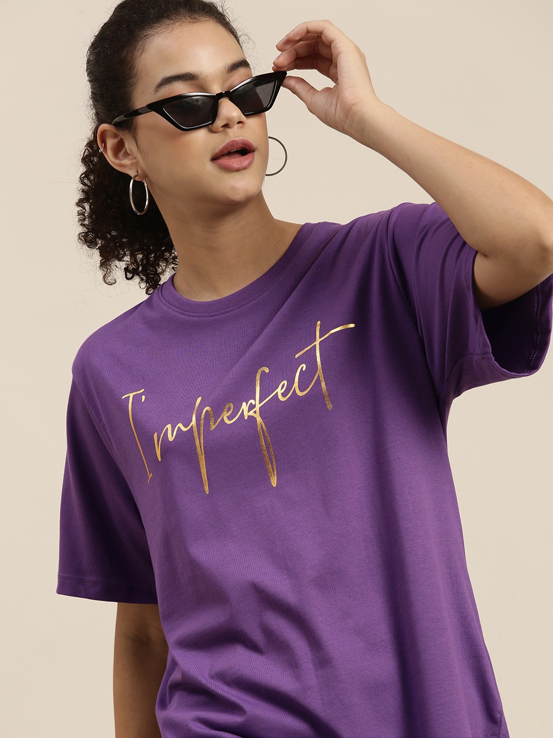

DILLINGER Women Violet Typography Printed Oversized T-shirt
