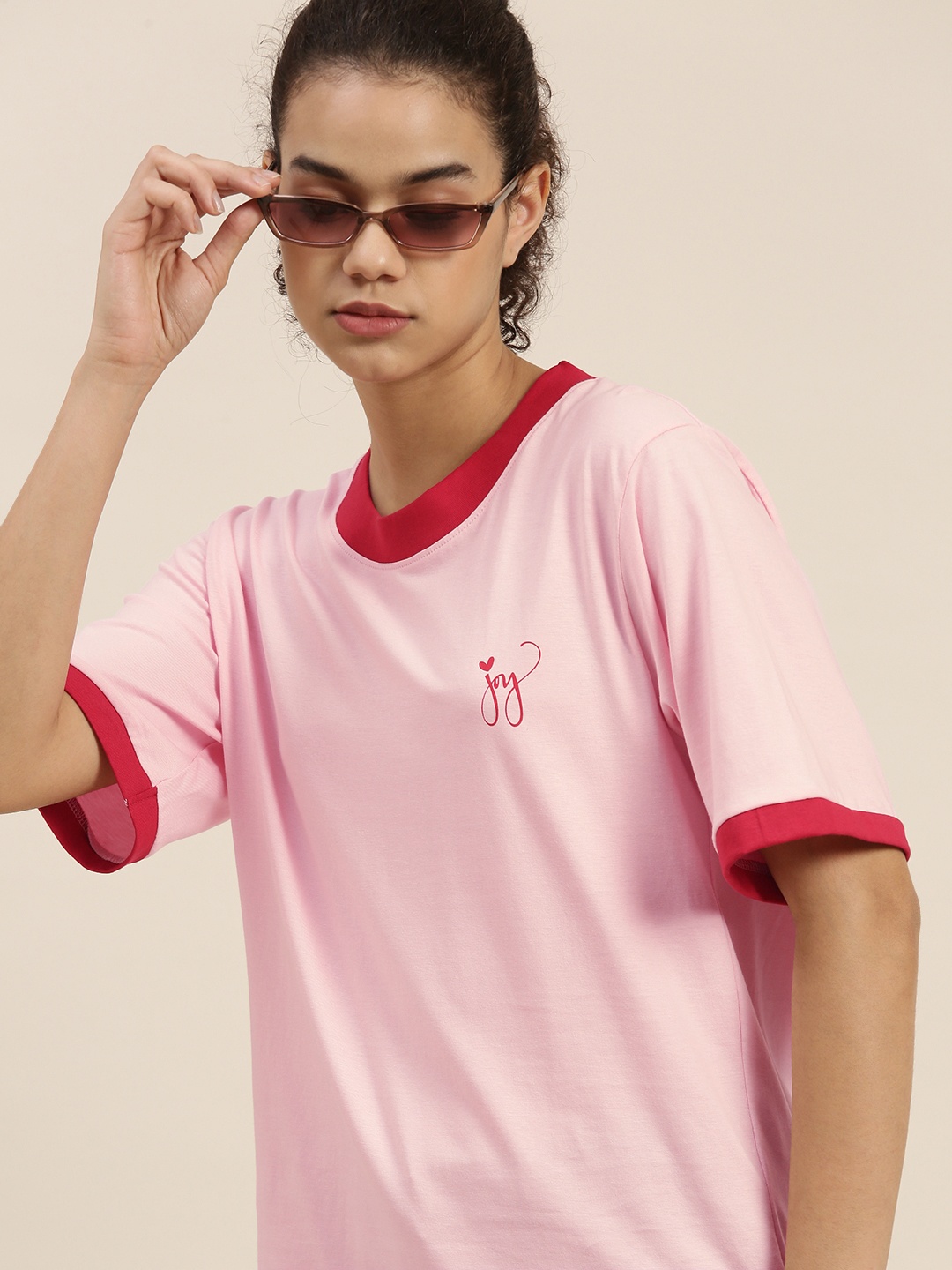 

DILLINGER Women Pink Typography Pure Cotton Oversized T-shirt