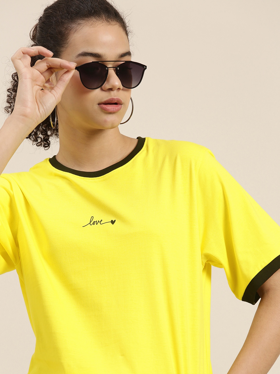 

DILLINGER Women Yellow Typography Printed Loose Pure Cotton T-shirt