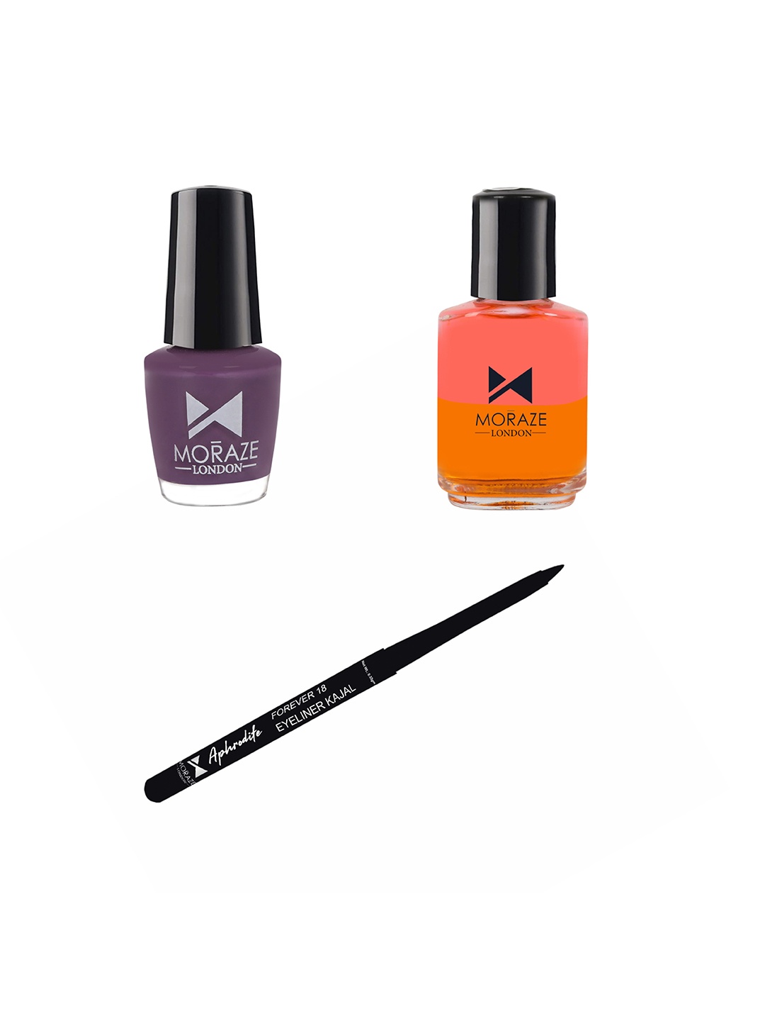 

Moraze Pack of Kajal with 1 Nail Polish (5 ML) 1 Nail Paint Remover (30 ML), Multi