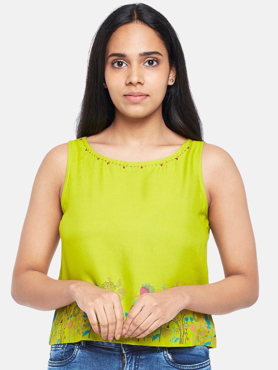 

People Lime Green Embellished Regular Top