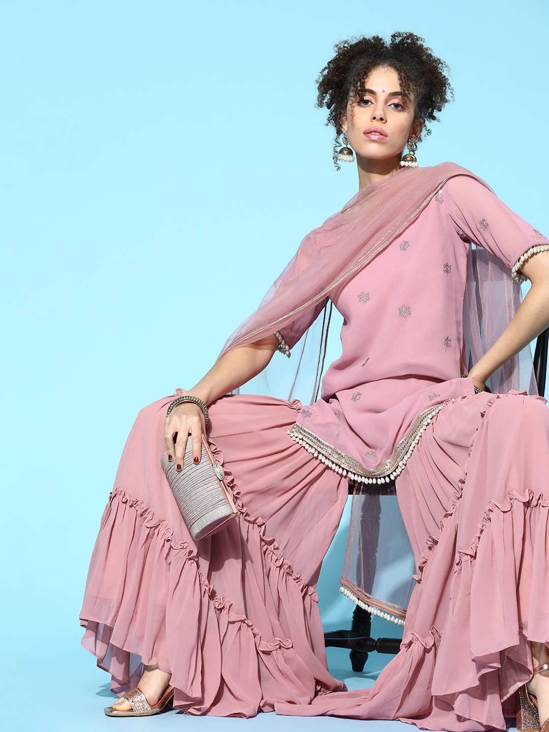 

Inddus Ethnic Motifs Poly Georgette Kurta Set, Pink
