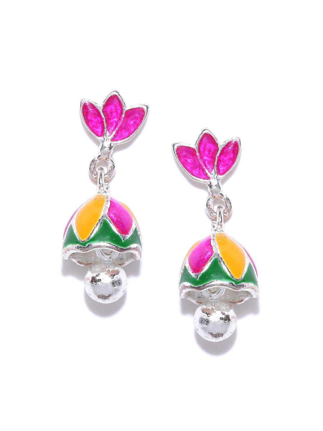 

ahilya Sterling Silver Pink Yellow Enamel Ghungroo Jhumki