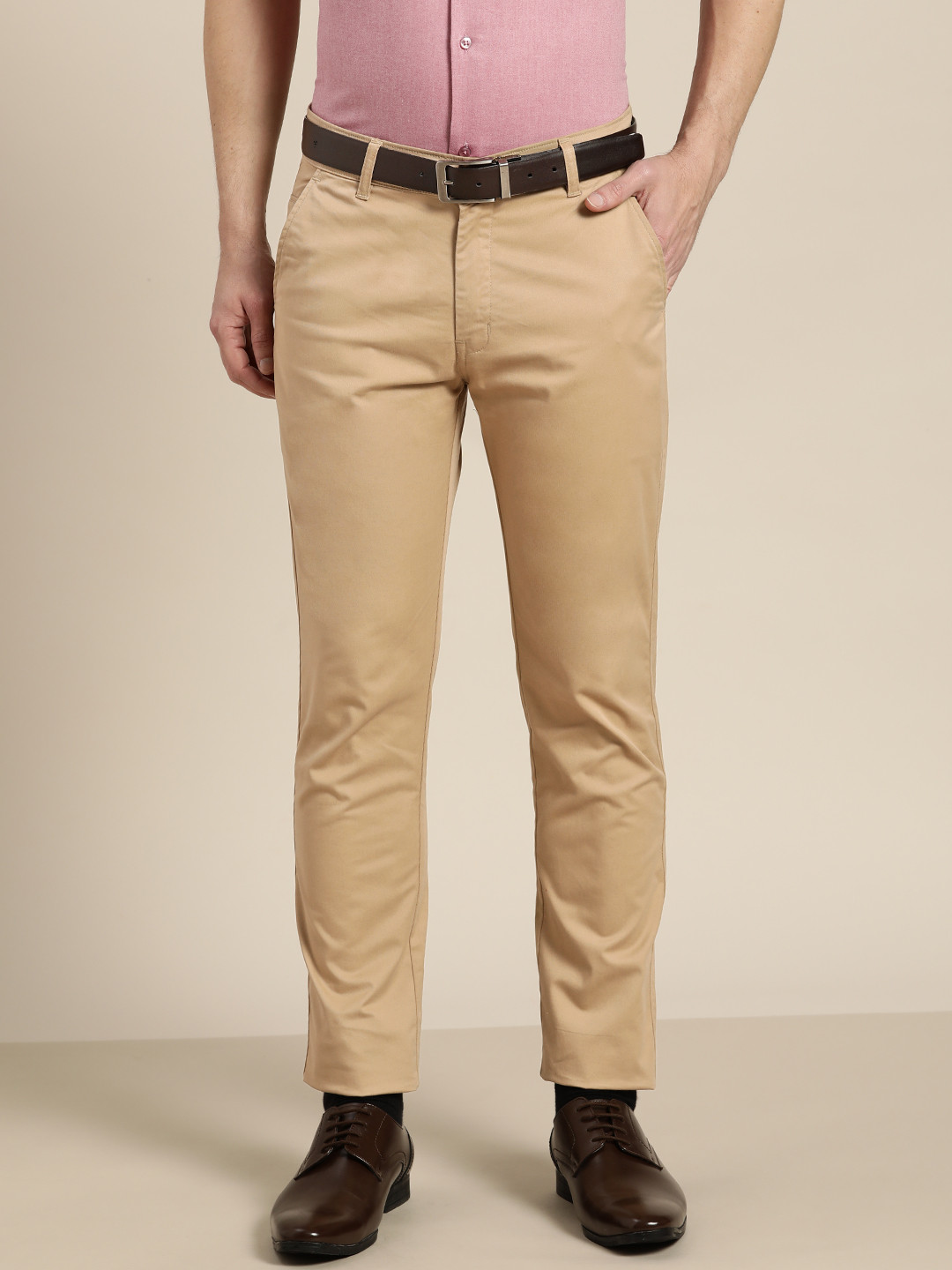 

Hancock Men Beige Slim Fit Cotton Formal Trousers