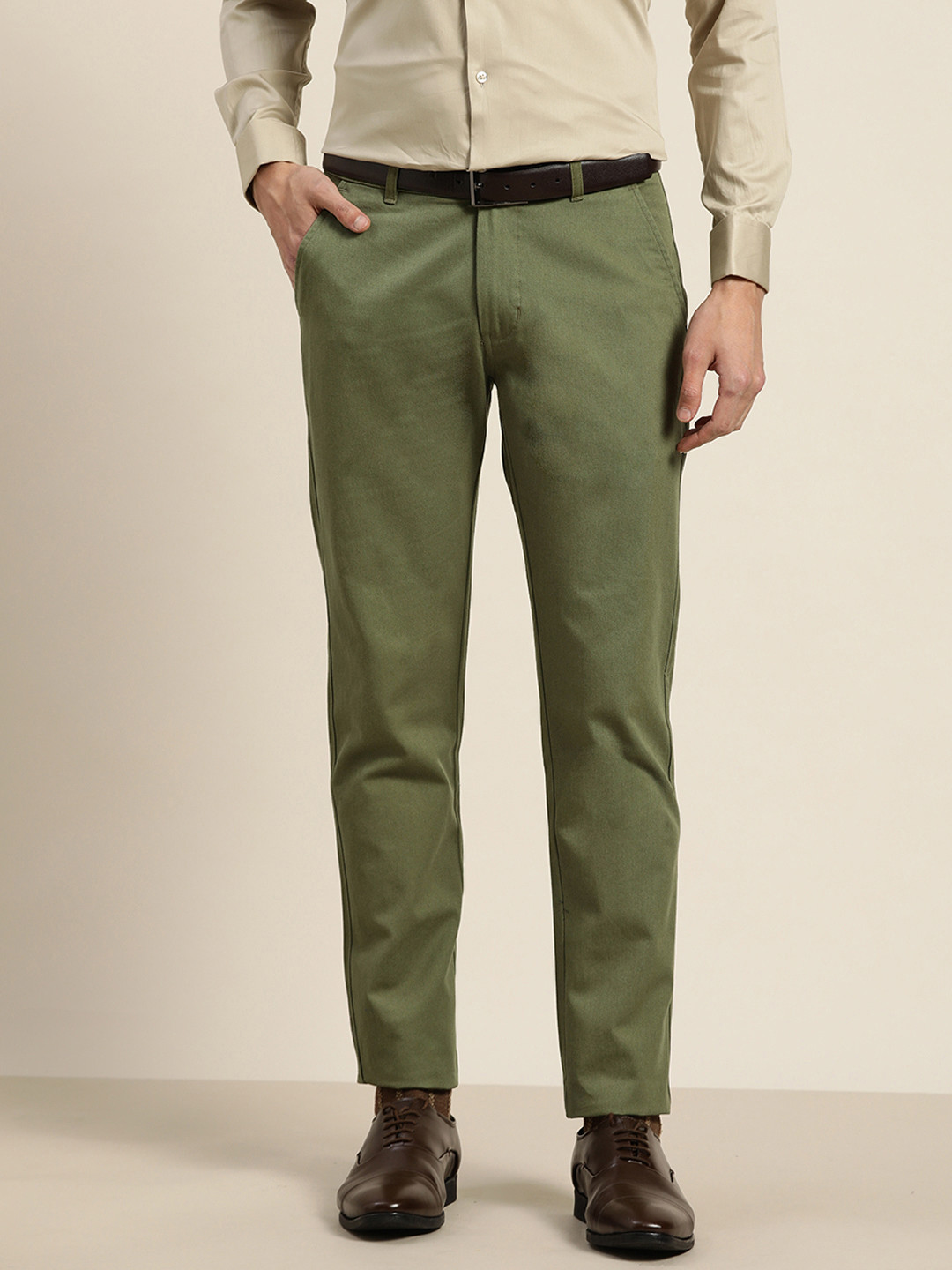 

Hancock Men Olive Green Slim Fit Formal Trousers