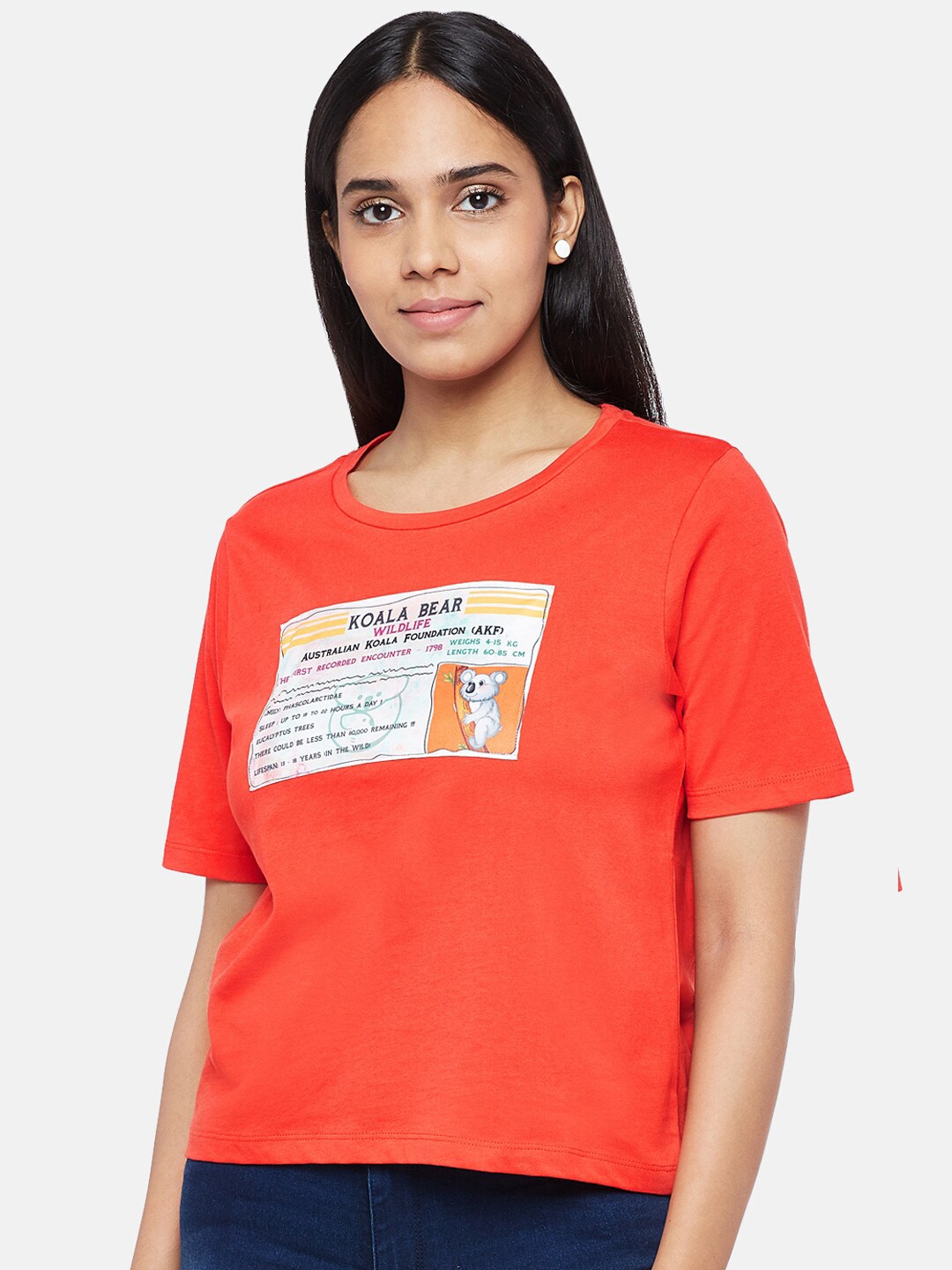 

People Women Red Printed Applique T-shirt