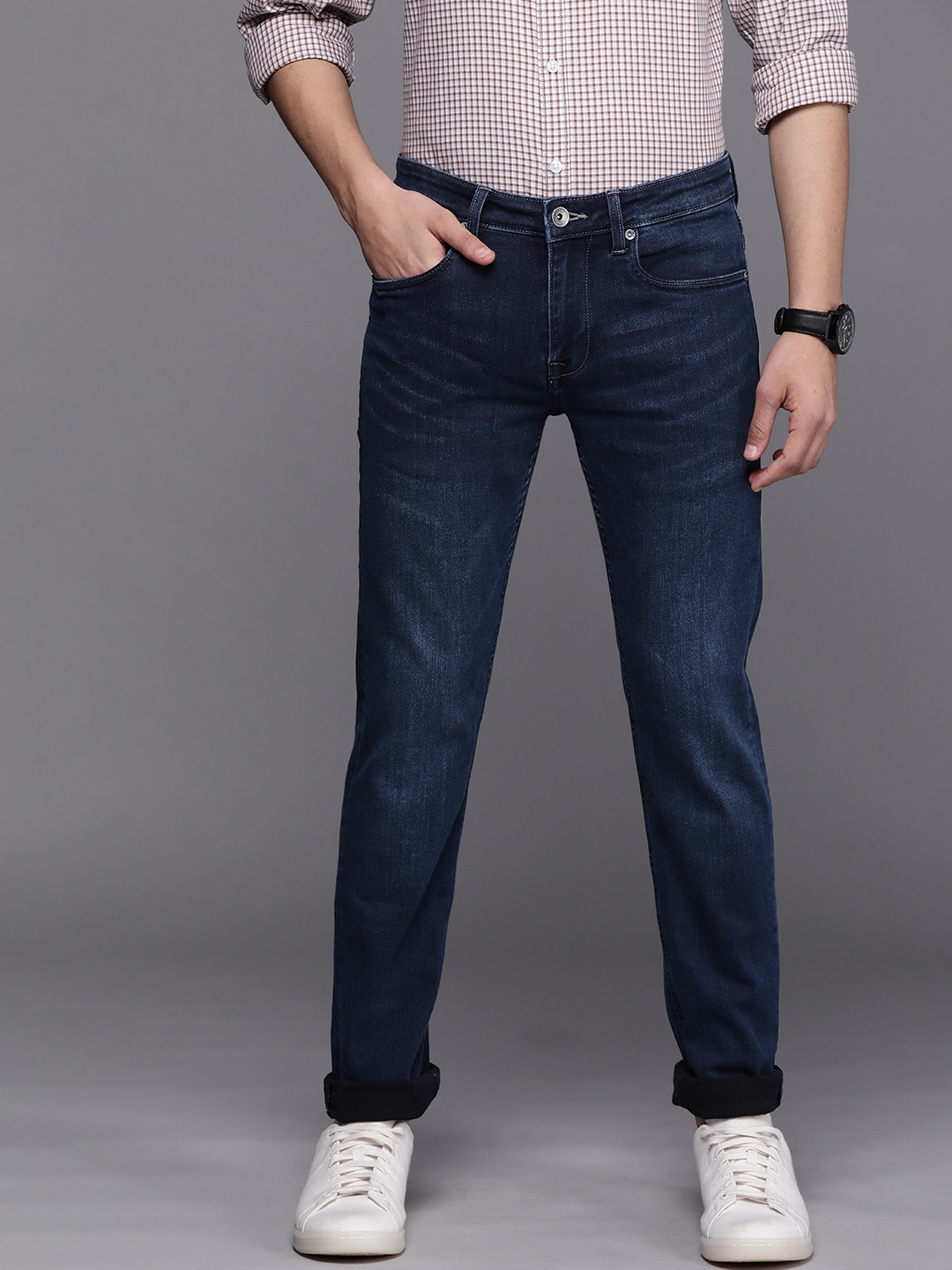 

Louis Philippe Jeans Men Blue Slim Fit Low-Rise Light Fade Stretchable Jeans