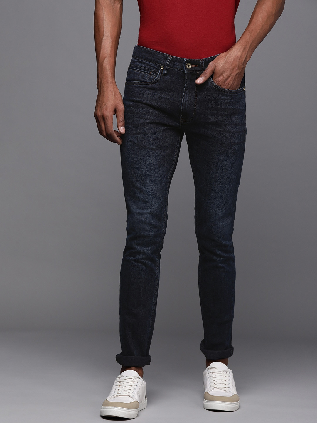 

Louis Philippe Jeans Men Navy Blue Slim Fit Light Fade Mid-Rise Stretchable Jeans