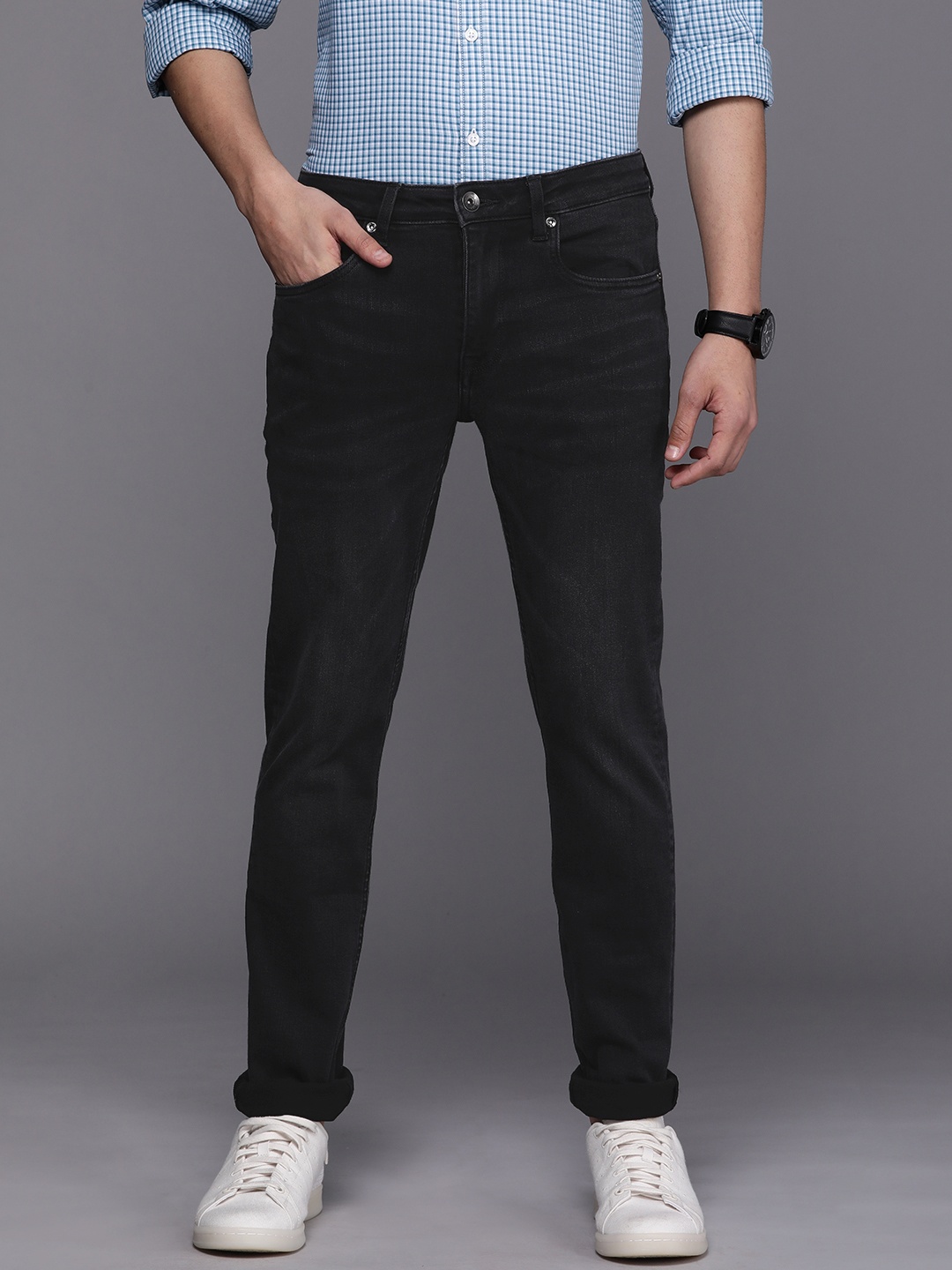 

Louis Philippe Jeans Men Black Slim Fit Low-Rise Light Fade Stretchable Jeans