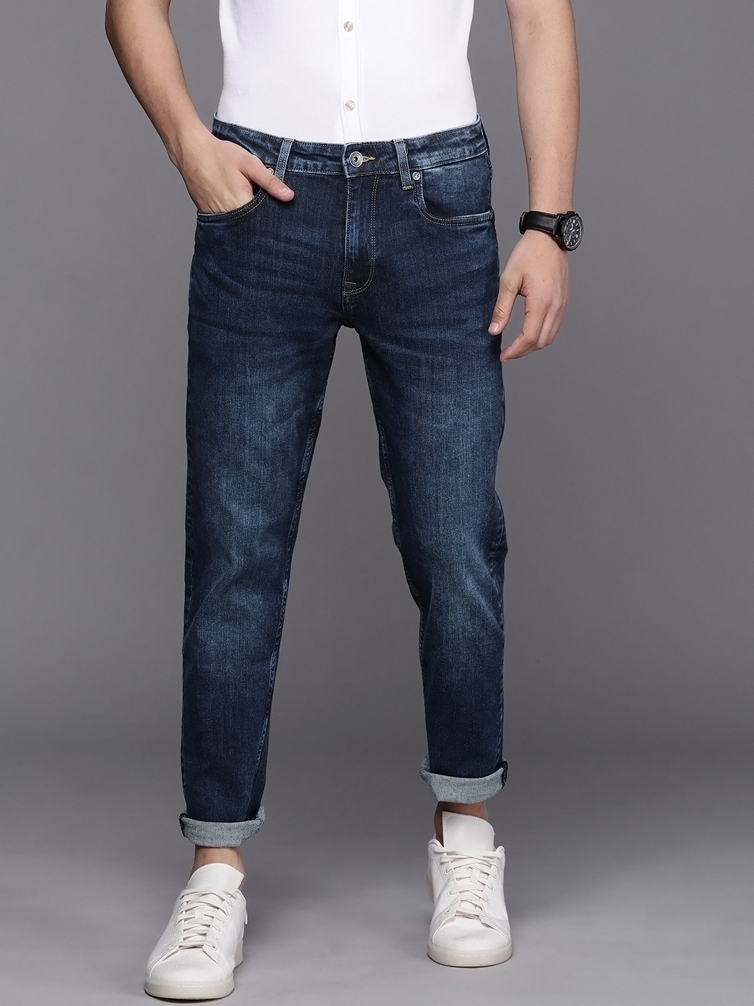 

Louis Philippe Jeans Men Blue Slim Fit Low-Rise Light Fade Stretchable Jeans
