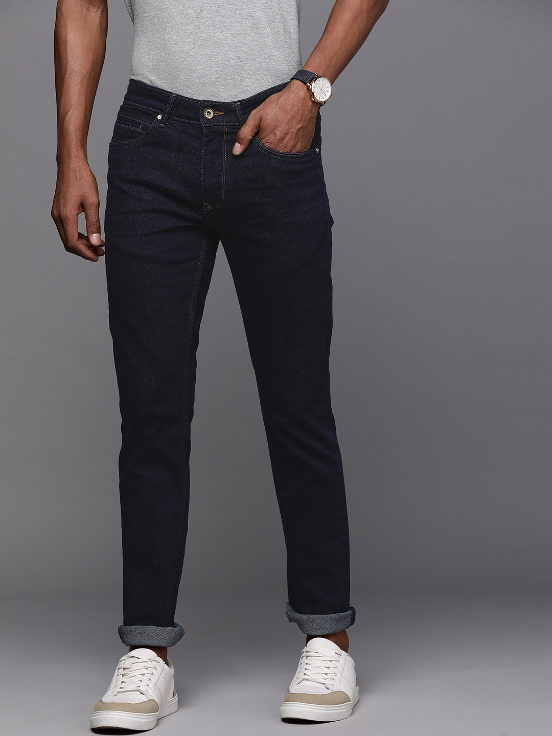 

Louis Philippe Jeans Men Navy Blue Super Slim Fit Stretchable Jeans