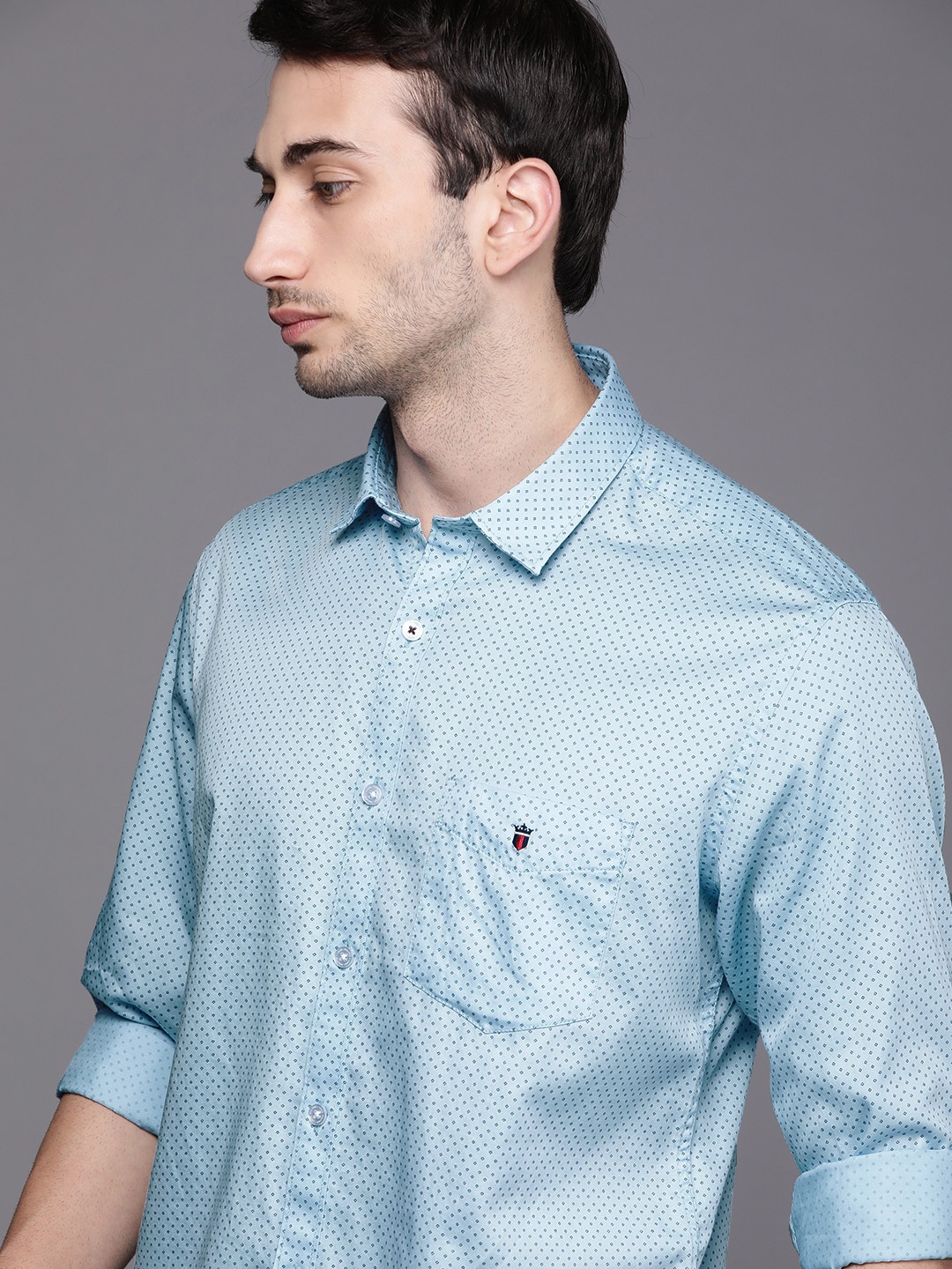 

Louis Philippe Sport Men Sky Blue Slim Fit Micro Ditsy Printed Cotton Casual Shirt