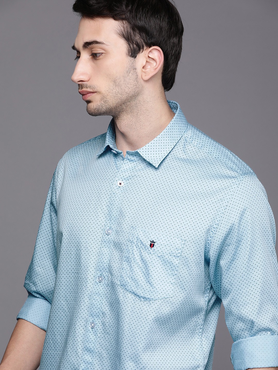 

Louis Philippe Sport Men Sky Blue Slim Fit Micro Ditsy Printed Cotton Casual Shirt