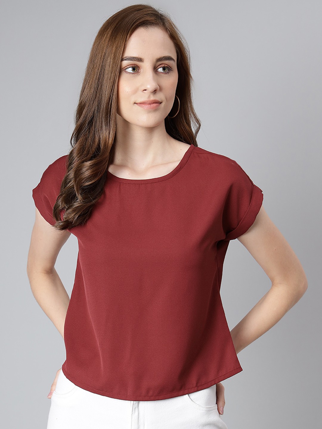 

Provogue Maroon Solid Regular Top