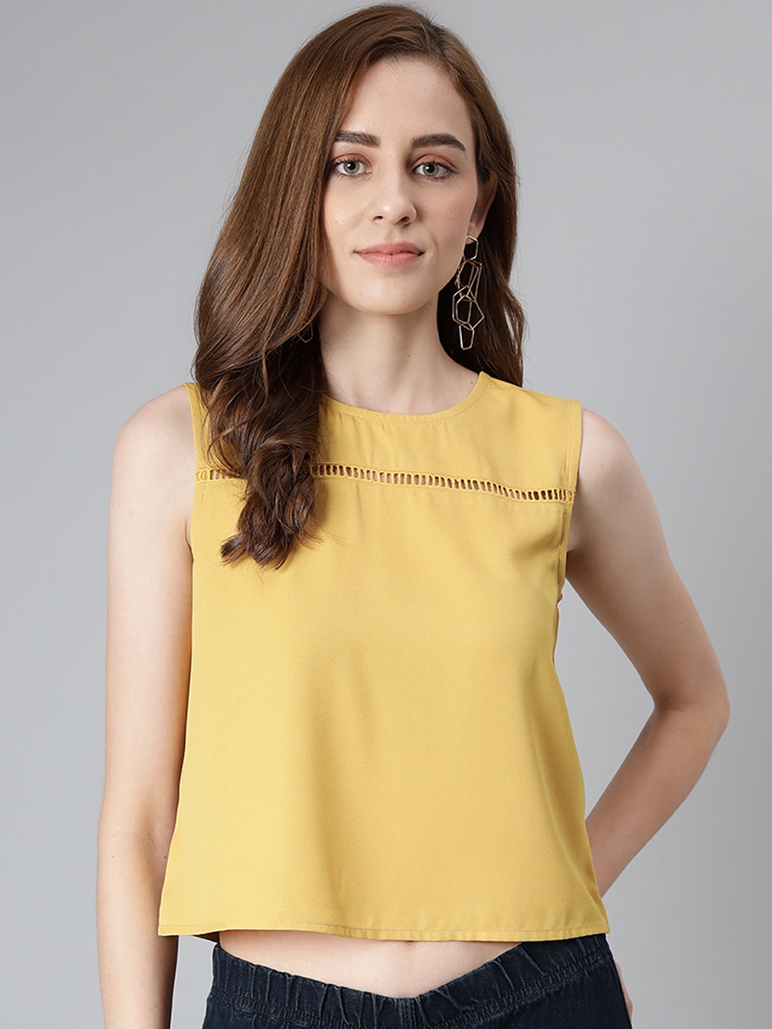 

Provogue Yellow Solid Lace Inserts Regular Top