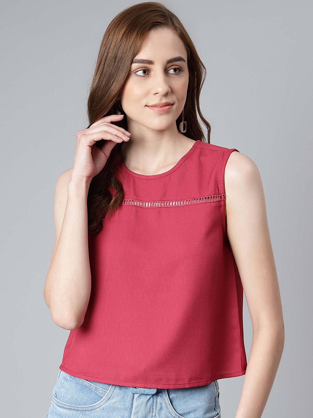 

Provogue Pink Solid Lace Inserts Regular Top