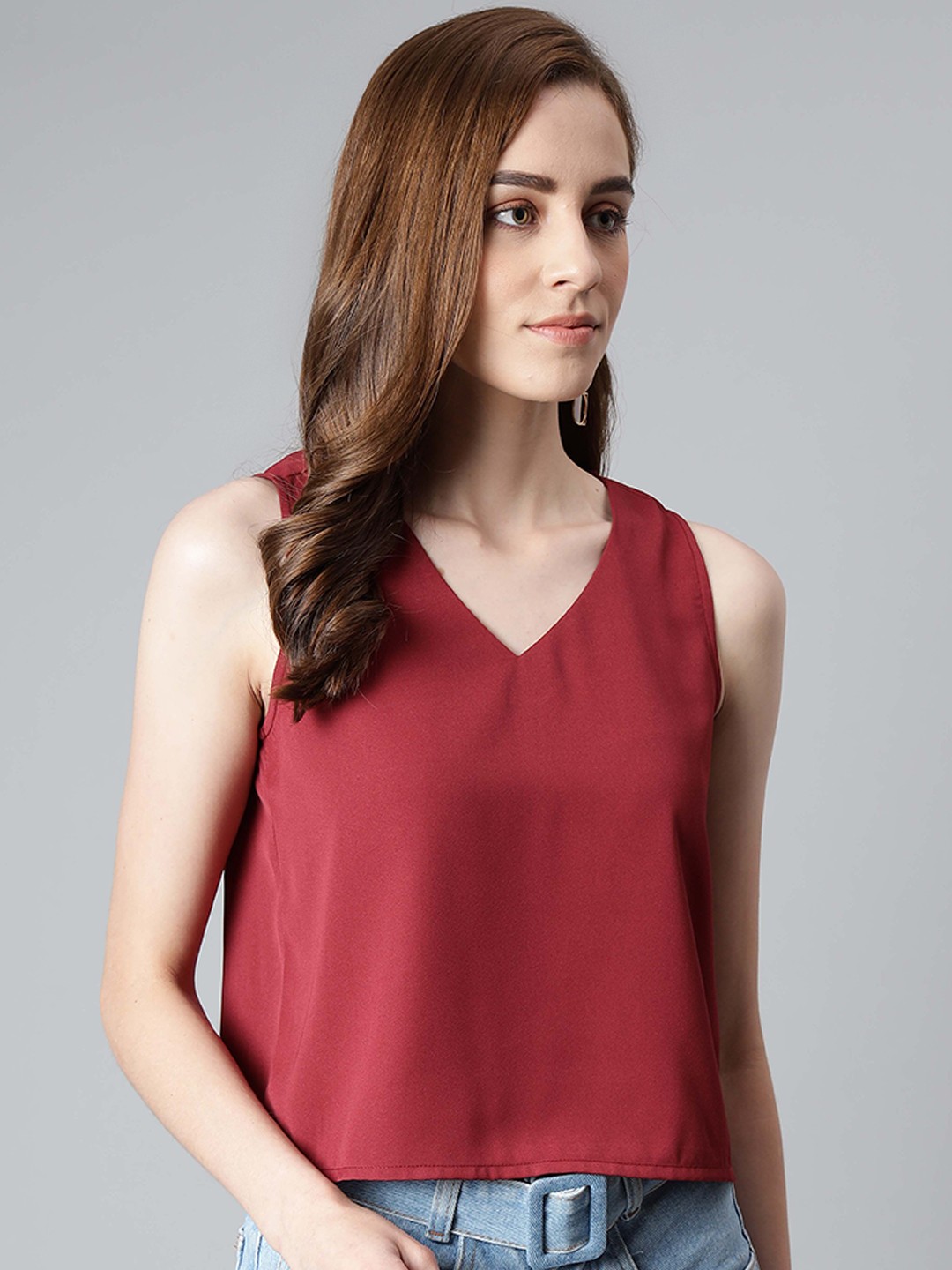 

Provogue Maroon Solid Regular Top
