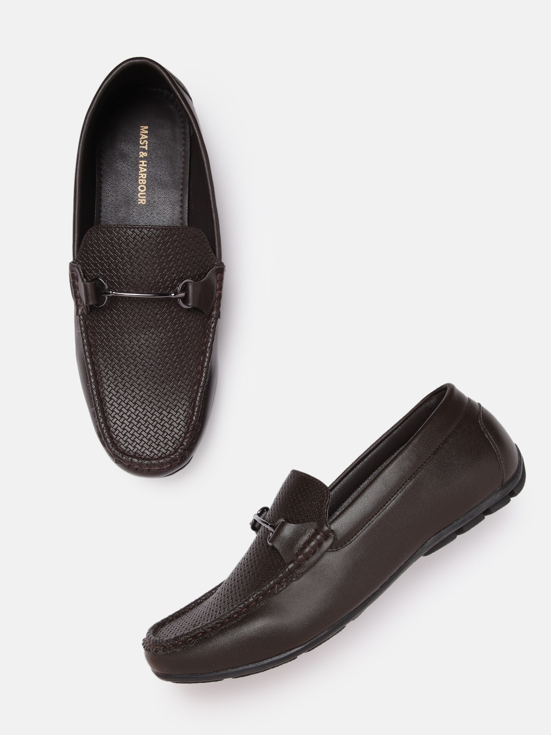 

Mast & Harbour Men Coffee Brown Textured Horsebit Loafers