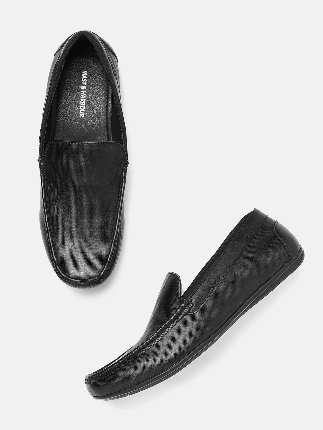 

Mast & Harbour Men Black Textured Wide Loafers
