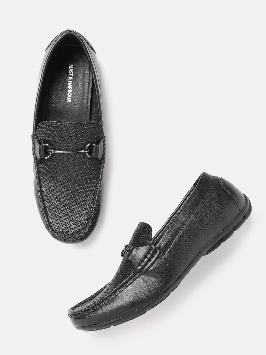 

Mast & Harbour Men Black Basketweave Textured Horsebit Loafers